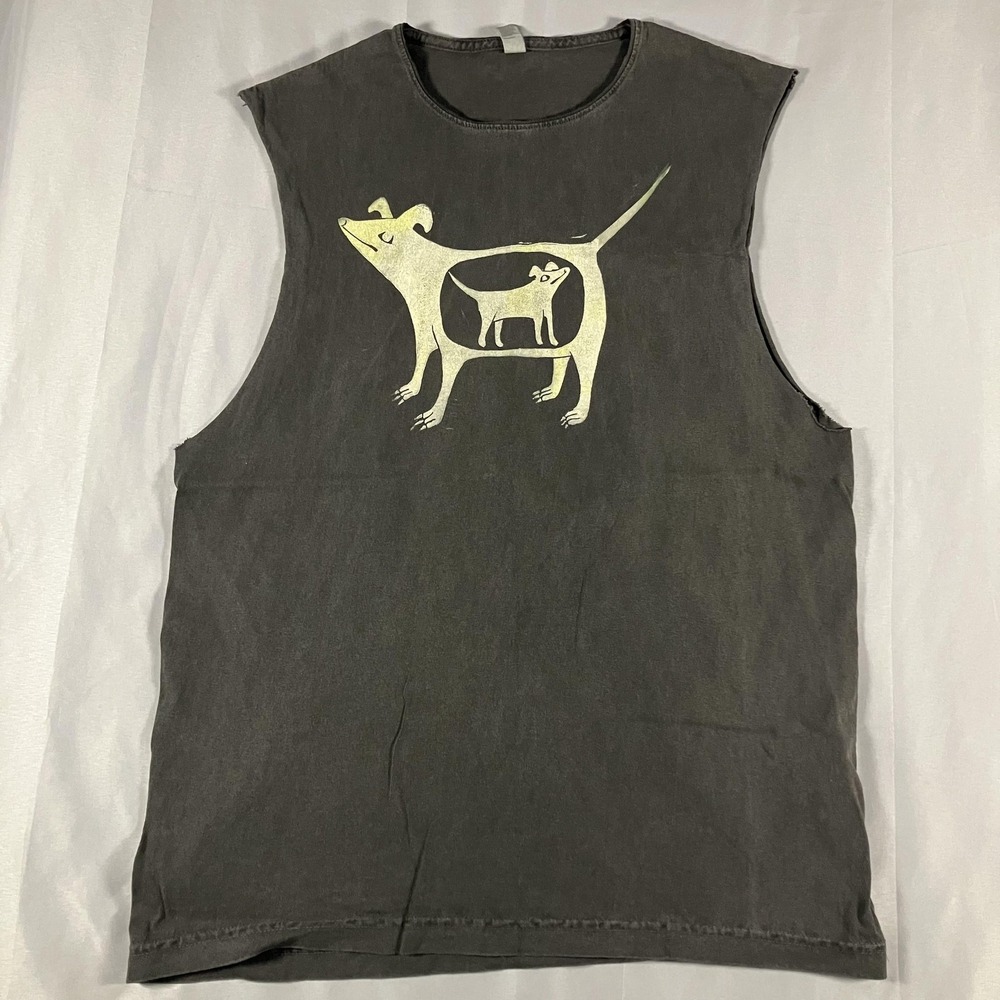 Los Angeles Apparel Shirt Mens Small Gray Dog Graphic Sleeveless Heavyweight Tee